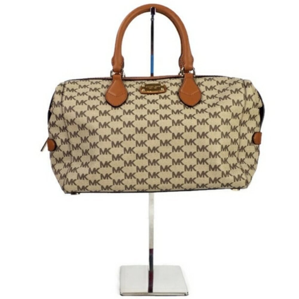 Michael Kors Grayson Large Convertible Satchel MK Signature PVC Natural Acorn